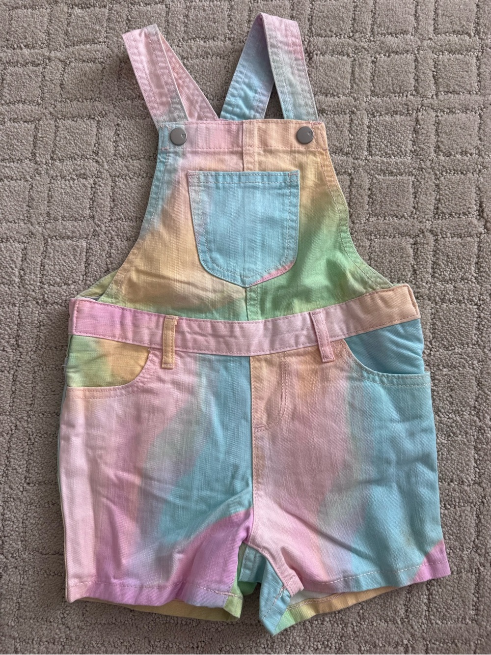 The Children's Place Pastel Tie-Dye Short Overalls - Pink Blue Green Yellow